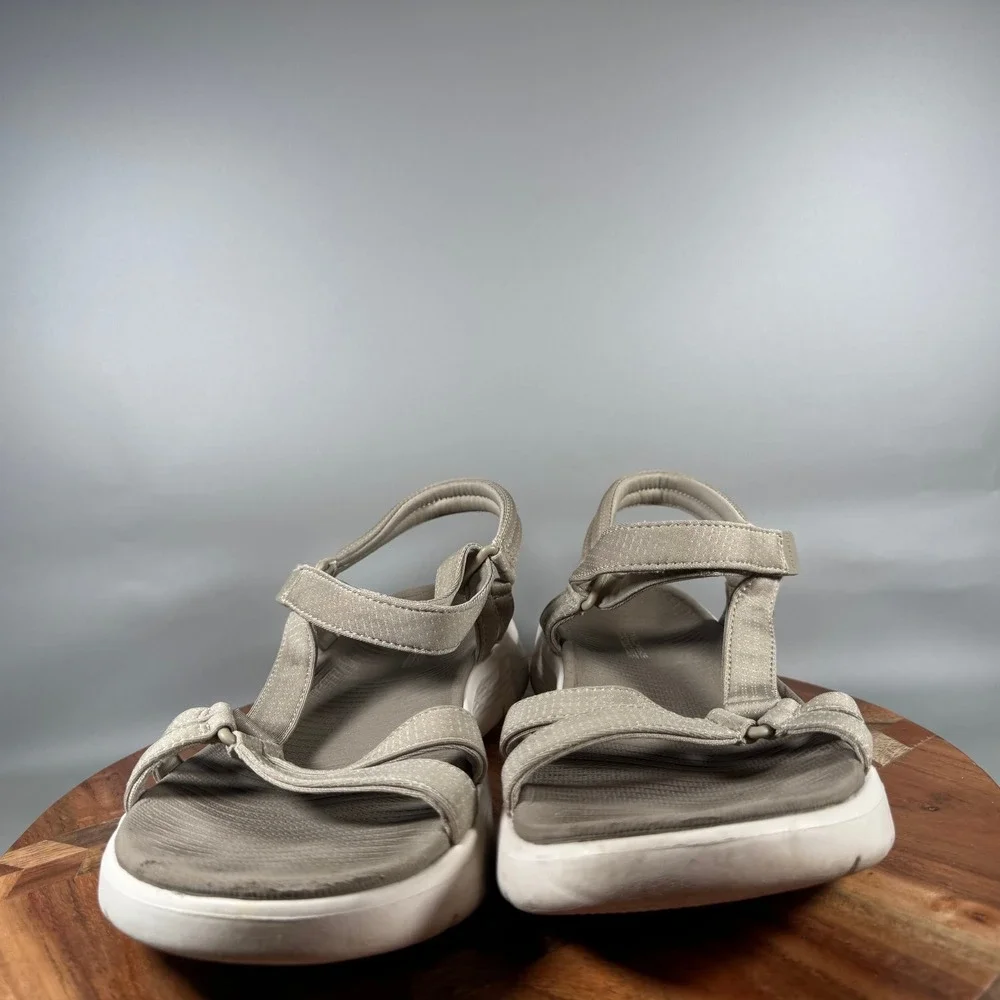 Skechers GoWalk 600 Womens 10 Taupe Strappy Sport Sandals 141451 Goga Mat TPE